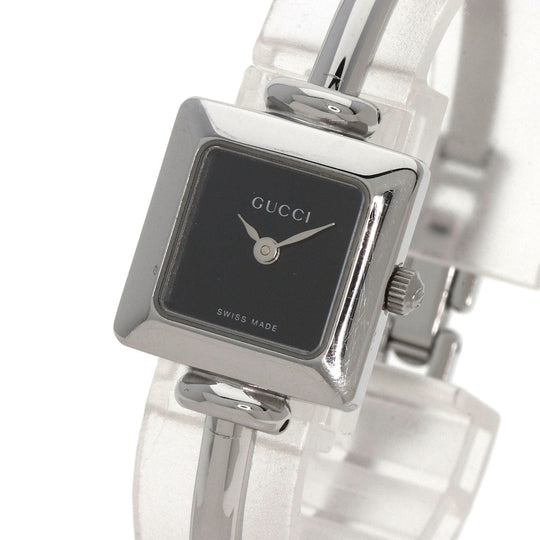 GUCCI Watches Quartz 1900L Stainless Steel , Stainless Steel Silver Square face bangle black dial Women Used Authentic