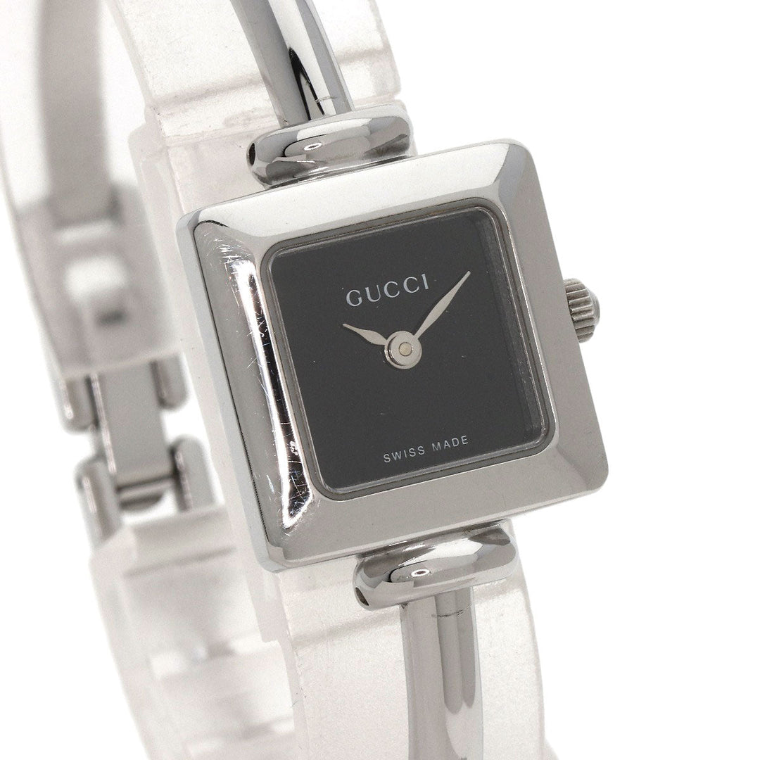 GUCCI Watches Quartz 1900L Stainless Steel , Stainless Steel Silver Square face bangle black dial Women Used Authentic