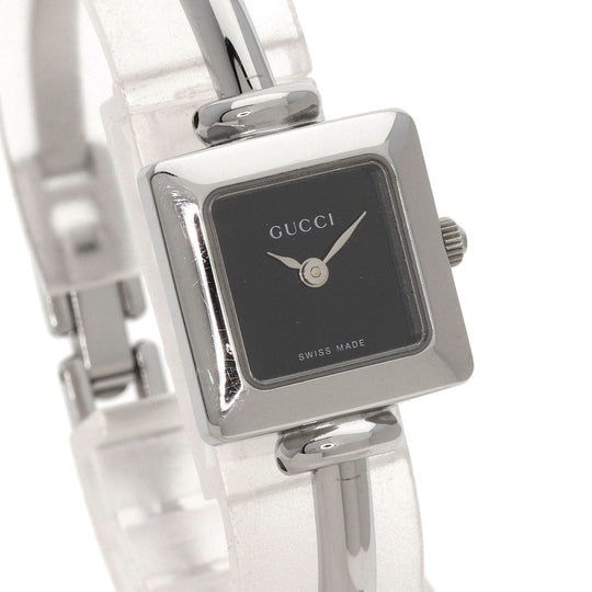 GUCCI Watches Quartz 1900L Stainless Steel , Stainless Steel Silver Square face bangle black dial Women Used Authentic