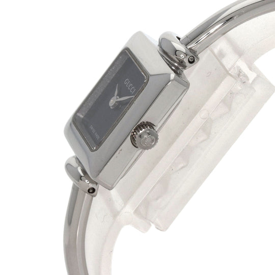 GUCCI Watches Quartz 1900L Stainless Steel , Stainless Steel Silver Square face bangle black dial Women Used Authentic