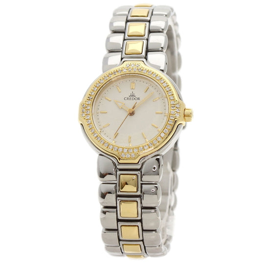 SEIKO Watches Quartz 4N71-0050 Stainless Steel, SSxK18YG, Diamond gold CREDOR Bezel Diamond Ivory dial Women Used Authentic