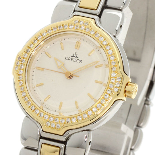 SEIKO Watches Quartz 4N71-0050 Stainless Steel, SSxK18YG, Diamond gold CREDOR Bezel Diamond Ivory dial Women Used Authentic