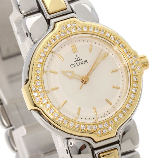SEIKO Watches Quartz 4N71-0050 Stainless Steel, SSxK18YG, Diamond gold CREDOR Bezel Diamond Ivory dial Women Used Authentic