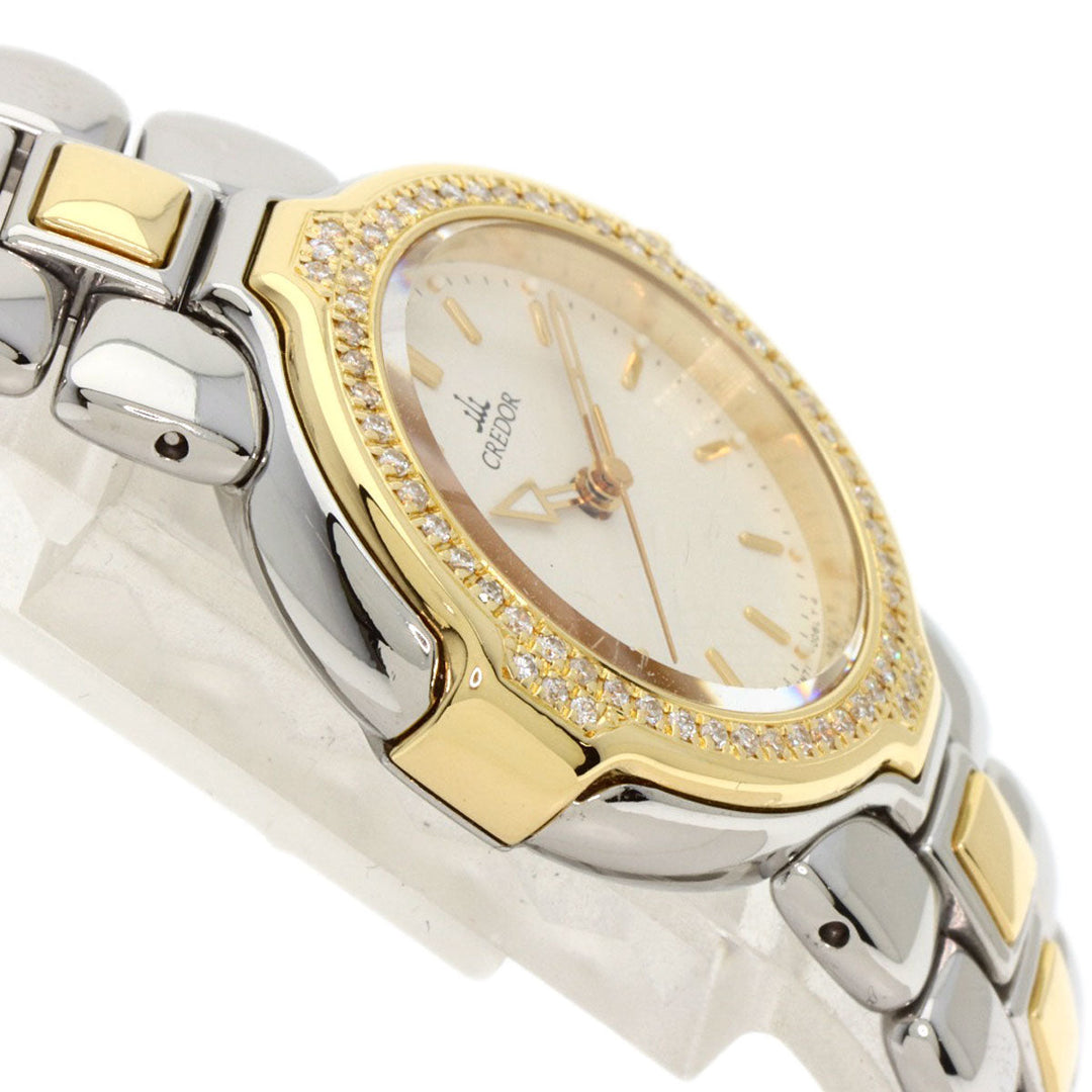 SEIKO Watches Quartz 4N71-0050 Stainless Steel, SSxK18YG, Diamond gold CREDOR Bezel Diamond Ivory dial Women Used Authentic
