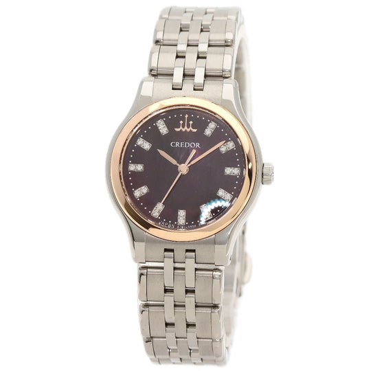 SEIKO Watches Quartz GSAS056 4J81-0AX0 Titanium, Titanium, K18PG Silver CREDOR 22P Diamond Brown shell dial Women Used Authentic