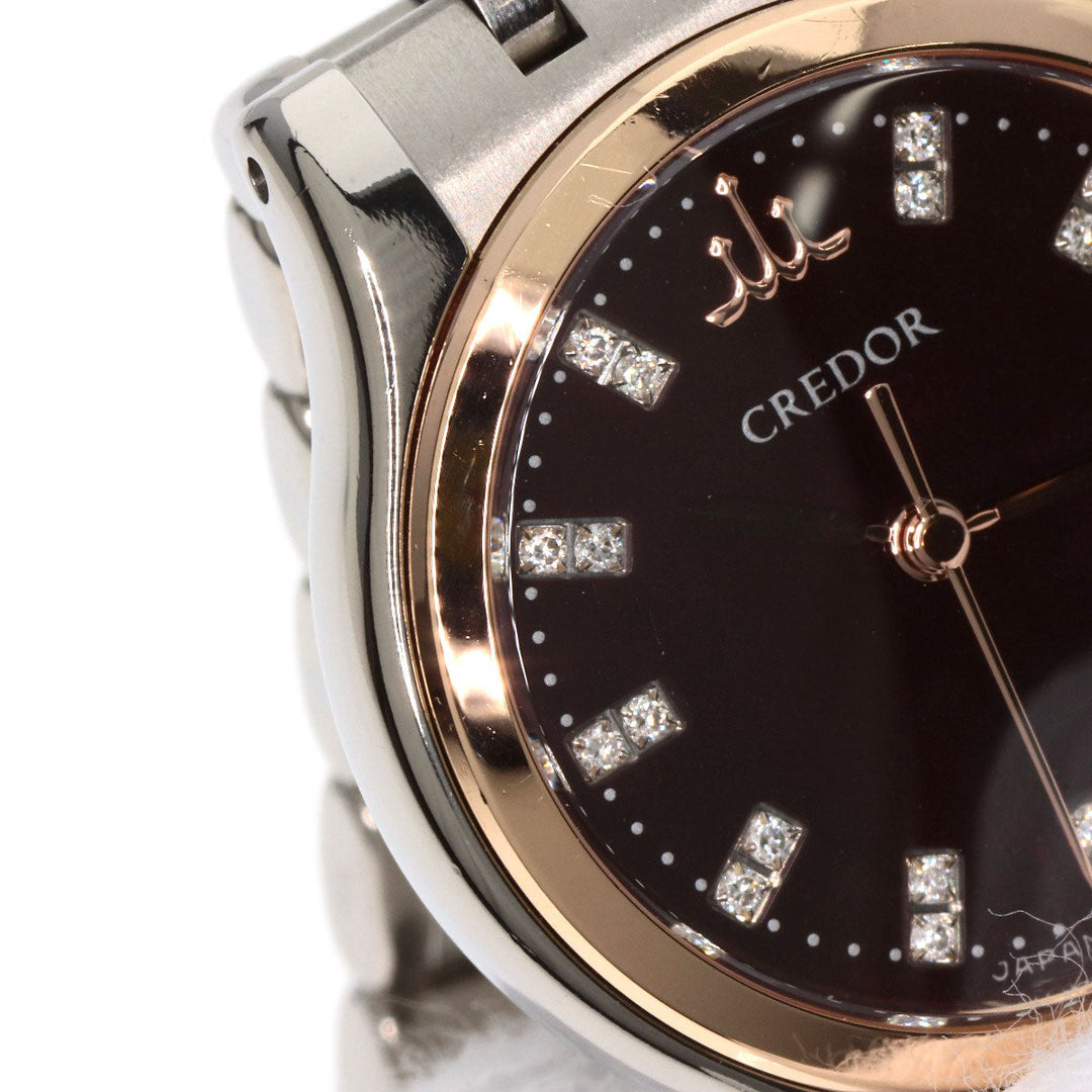 SEIKO Watches Quartz GSAS056 4J81-0AX0 Titanium, Titanium, K18PG Silver CREDOR 22P Diamond Brown shell dial Women Used Authentic