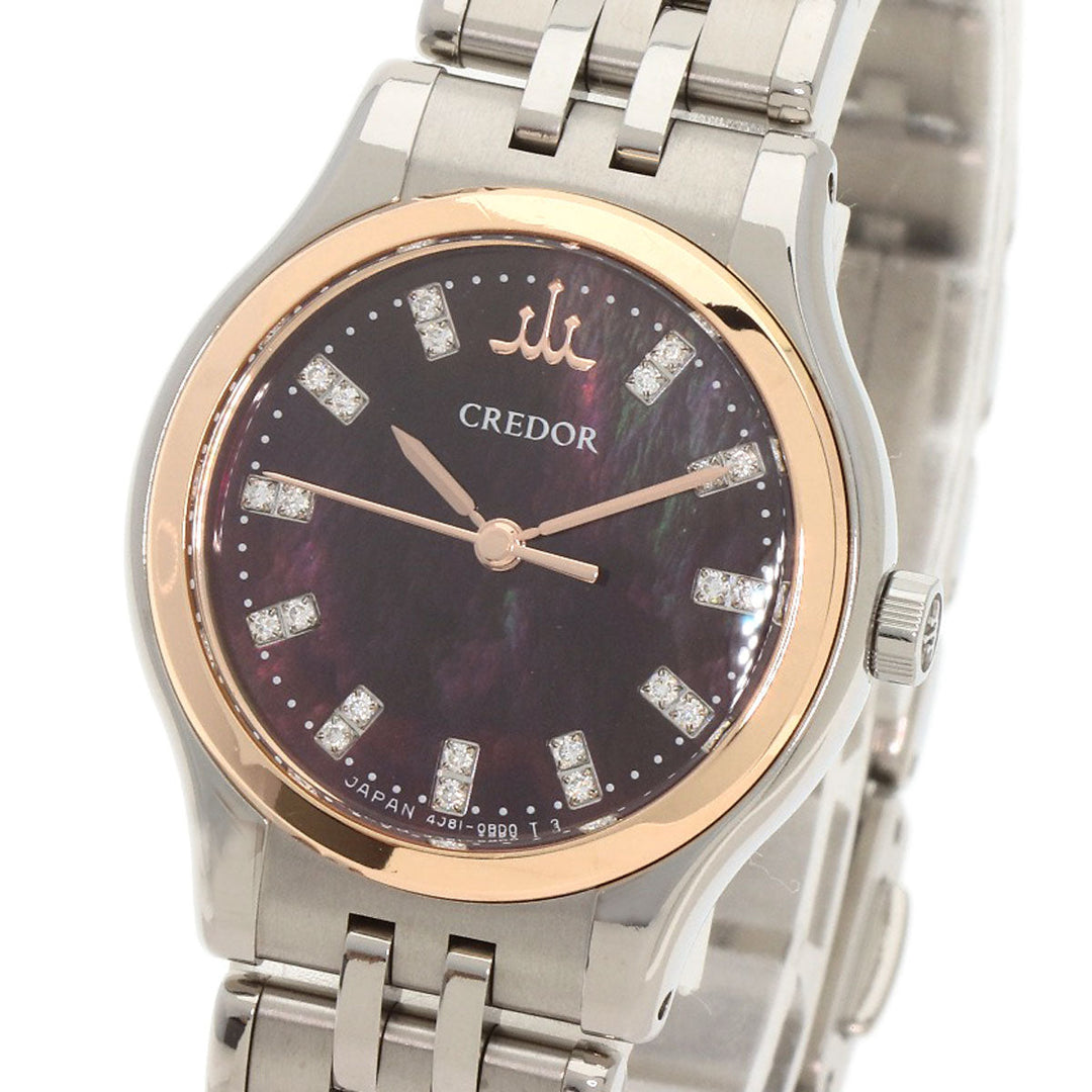 SEIKO Watches Quartz GSAS056 4J81-0AX0 Titanium, Titanium, K18PG Silver CREDOR 22P Diamond Brown shell dial Women Used Authentic
