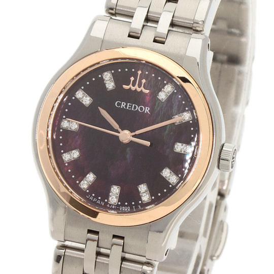 SEIKO Watches Quartz GSAS056 4J81-0AX0 Titanium, Titanium, K18PG Silver CREDOR 22P Diamond Brown shell dial Women Used Authentic