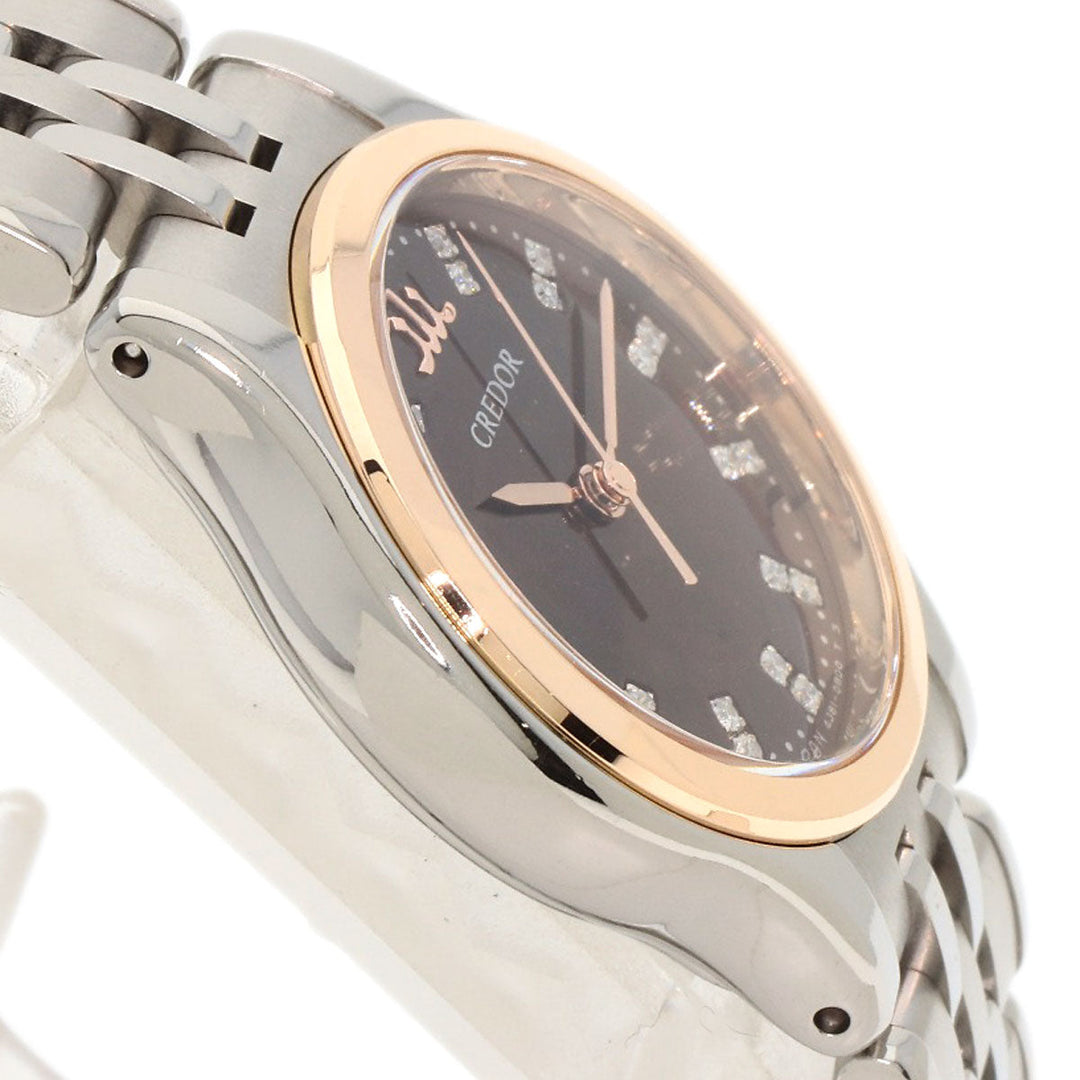SEIKO Watches Quartz GSAS056 4J81-0AX0 Titanium, Titanium, K18PG Silver CREDOR 22P Diamond Brown shell dial Women Used Authentic