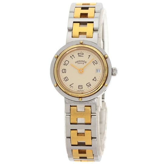 HERMES Watches Quartz Stainless Steel , SSxGP gold Clipper Old Belt cream dial Women Used Authentic