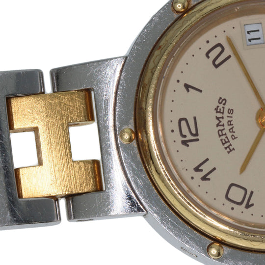 HERMES Watches Quartz Stainless Steel , SSxGP gold Clipper Old Belt cream dial Women Used Authentic