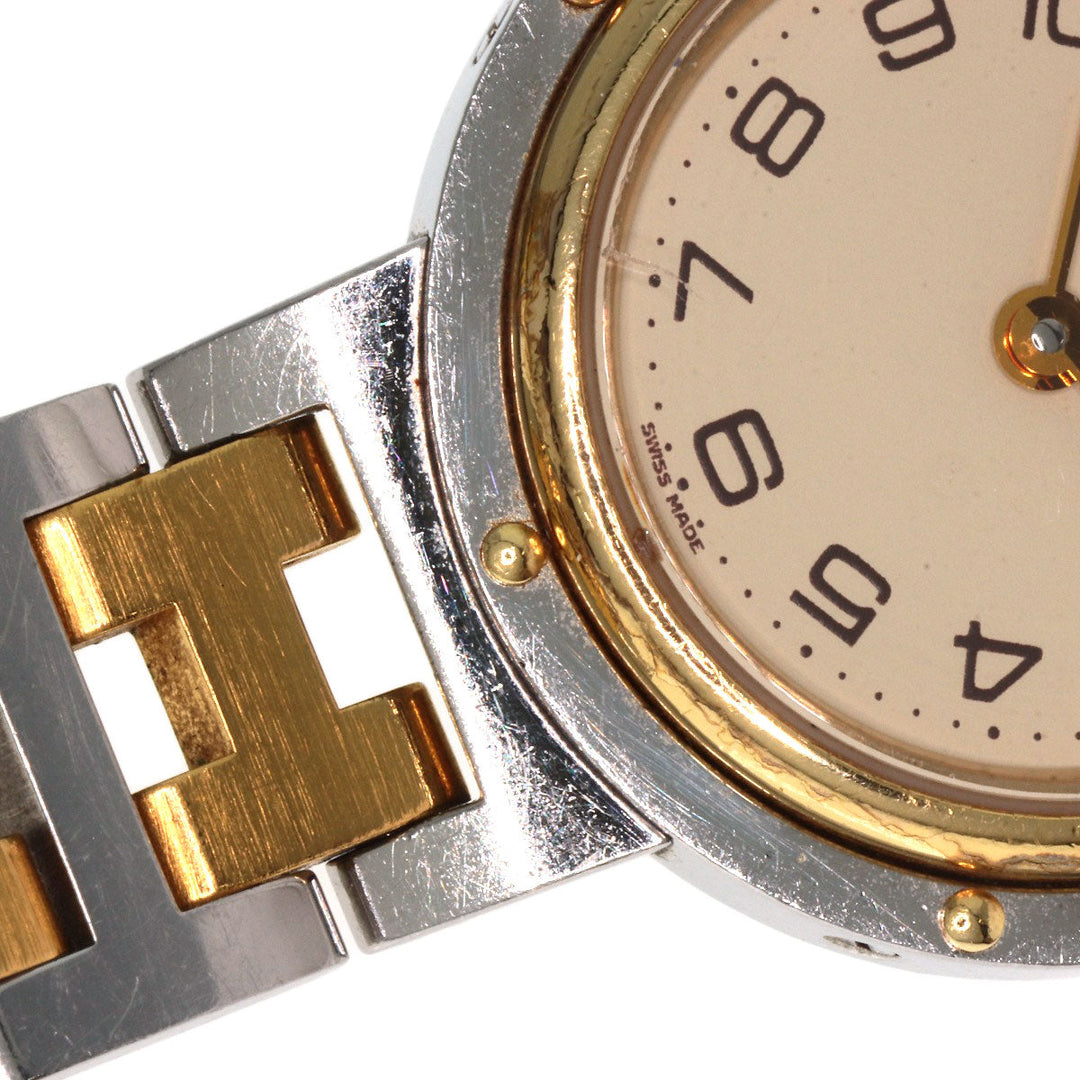 HERMES Watches Quartz Stainless Steel , SSxGP gold Clipper Old Belt cream dial Women Used Authentic
