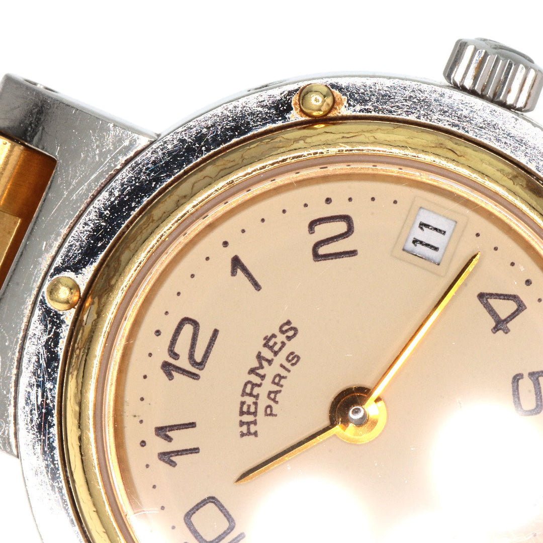 HERMES Watches Quartz Stainless Steel , SSxGP gold Clipper Old Belt cream dial Women Used Authentic