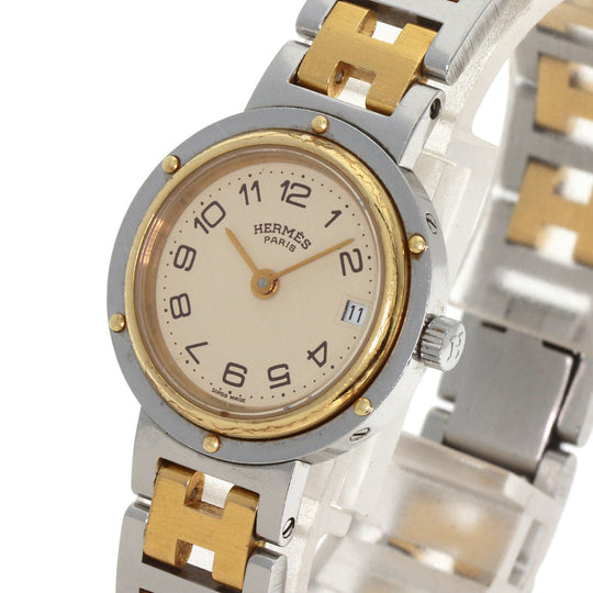 HERMES Watches Quartz Stainless Steel , SSxGP gold Clipper Old Belt cream dial Women Used Authentic