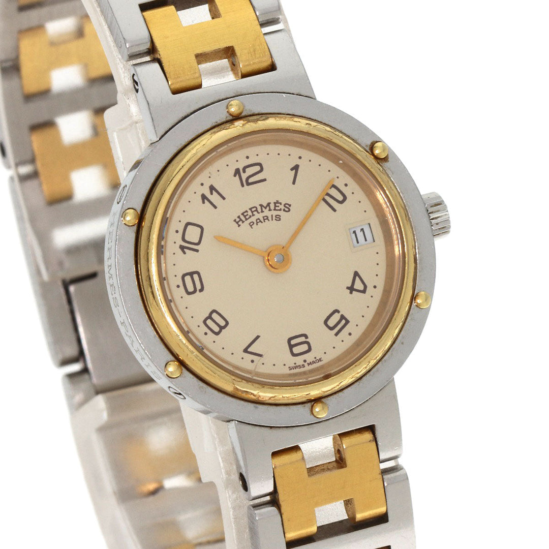 HERMES Watches Quartz Stainless Steel , SSxGP gold Clipper Old Belt cream dial Women Used Authentic