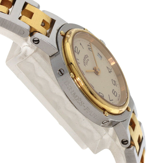 HERMES Watches Quartz Stainless Steel , SSxGP gold Clipper Old Belt cream dial Women Used Authentic