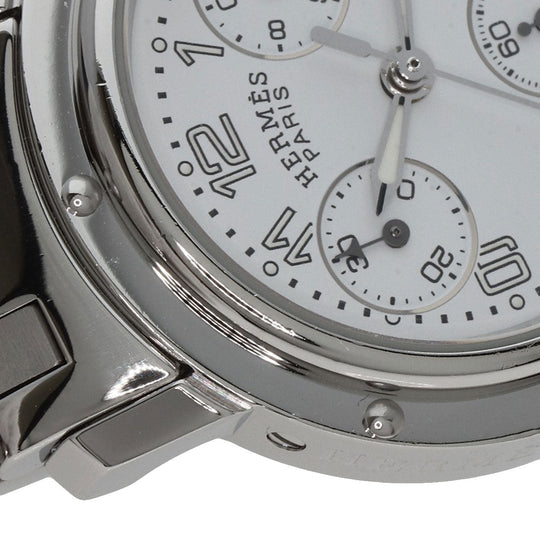 HERMES Watches Quartz CL1.310 Stainless Steel , Stainless Steel Silver Clipper Chronograph New Buckle white dial Women Used Authentic
