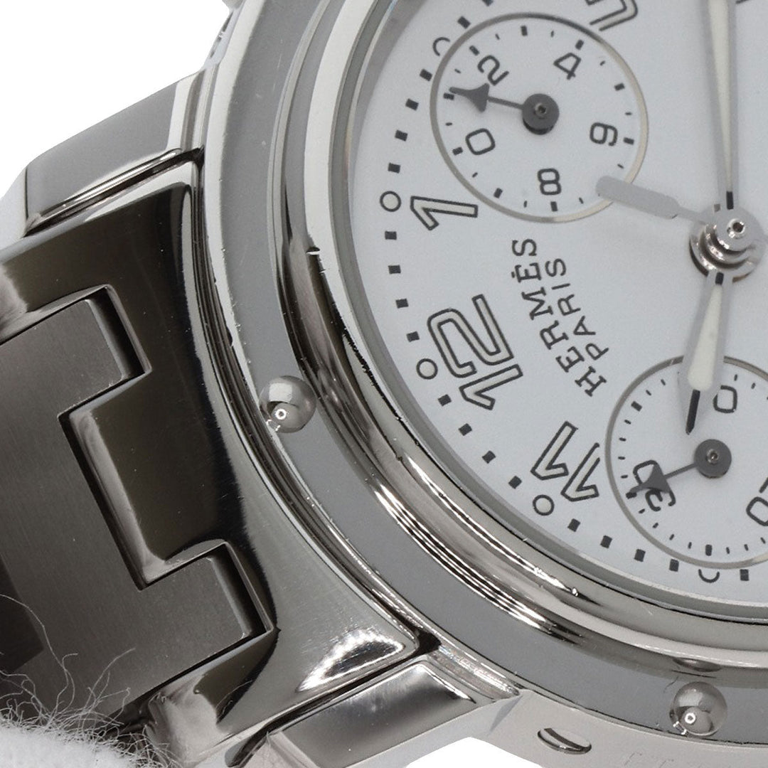 HERMES Watches Quartz CL1.310 Stainless Steel , Stainless Steel Silver Clipper Chronograph New Buckle white dial Women Used Authentic