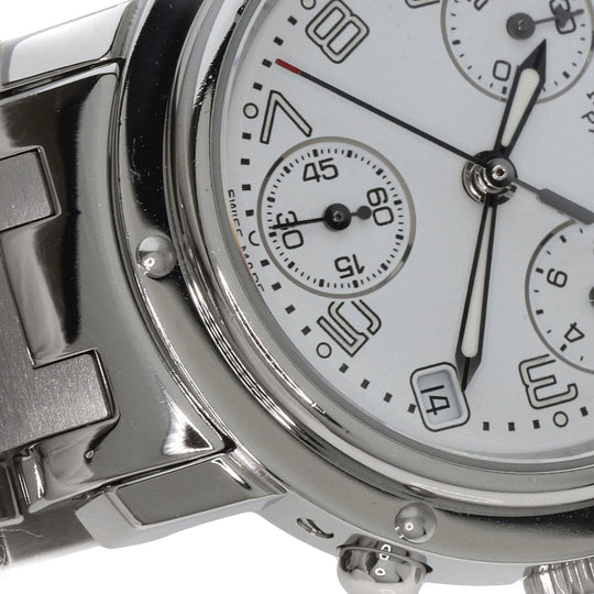 HERMES Watches Quartz CL1.310 Stainless Steel , Stainless Steel Silver Clipper Chronograph New Buckle white dial Women Used Authentic