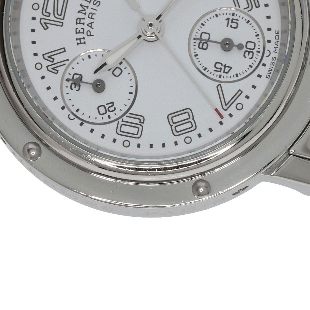 HERMES Watches Quartz CL1.310 Stainless Steel , Stainless Steel Silver Clipper Chronograph New Buckle white dial Women Used Authentic