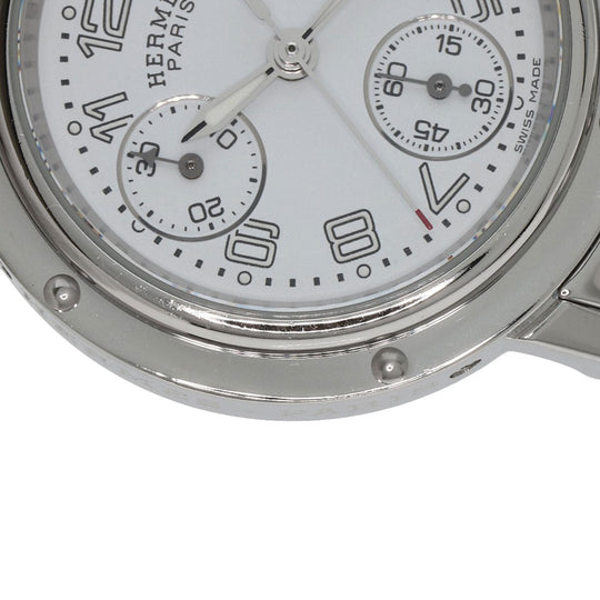 HERMES Watches Quartz CL1.310 Stainless Steel , Stainless Steel Silver Clipper Chronograph New Buckle white dial Women Used Authentic
