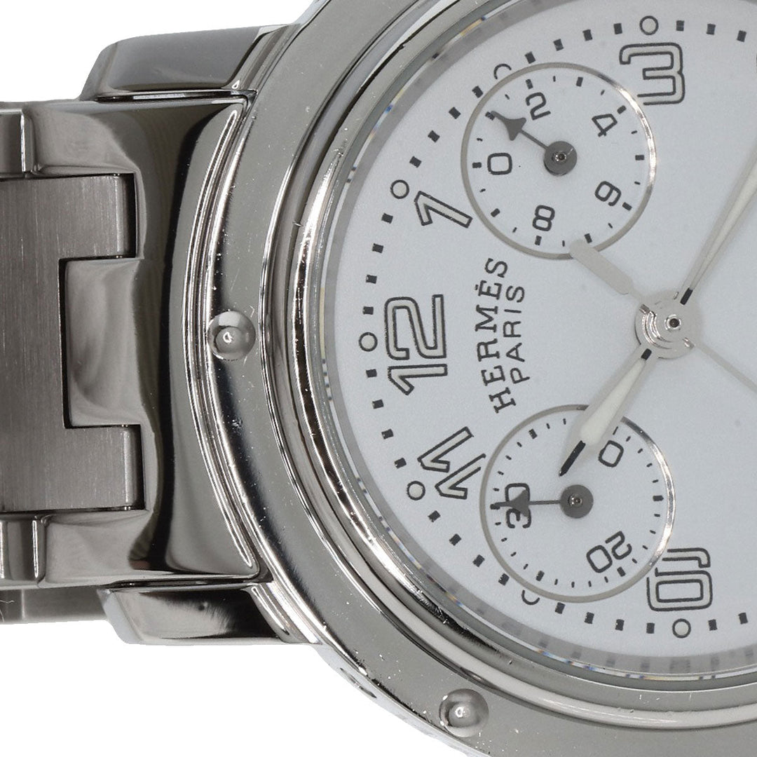 HERMES Watches Quartz CL1.310 Stainless Steel , Stainless Steel Silver Clipper Chronograph New Buckle white dial Women Used Authentic