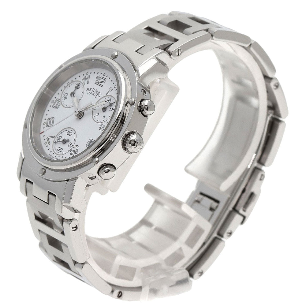 HERMES Watches Quartz CL1.310 Stainless Steel , Stainless Steel Silver Clipper Chronograph New Buckle white dial Women Used Authentic