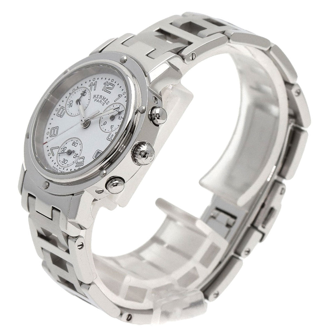 HERMES Watches Quartz CL1.310 Stainless Steel , Stainless Steel Silver Clipper Chronograph New Buckle white dial Women Used Authentic