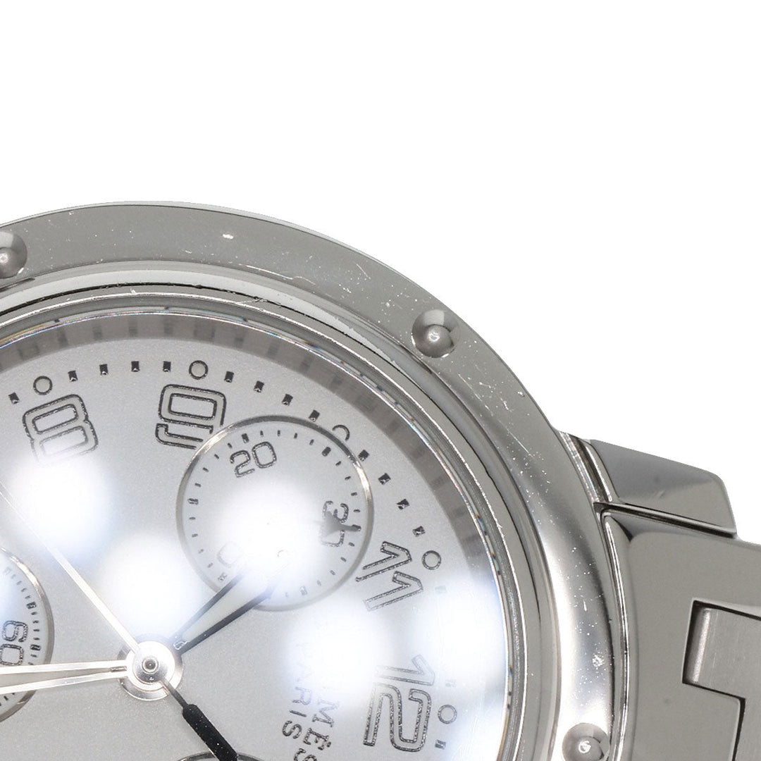 HERMES Watches Quartz CL1.310 Stainless Steel , Stainless Steel Silver Clipper Chronograph New Buckle white dial Women Used Authentic