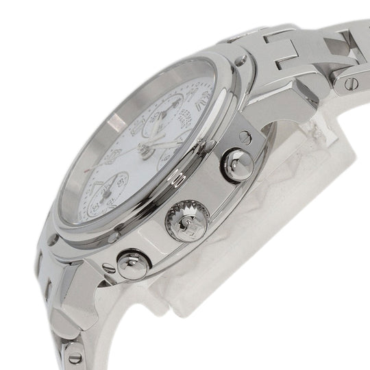 HERMES Watches Quartz CL1.310 Stainless Steel , Stainless Steel Silver Clipper Chronograph New Buckle white dial Women Used Authentic