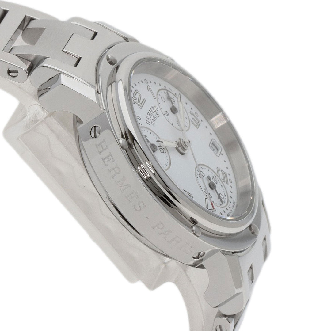 HERMES Watches Quartz CL1.310 Stainless Steel , Stainless Steel Silver Clipper Chronograph New Buckle white dial Women Used Authentic
