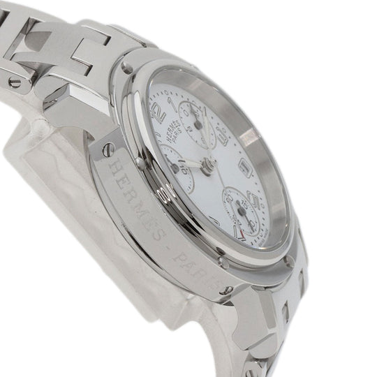 HERMES Watches Quartz CL1.310 Stainless Steel , Stainless Steel Silver Clipper Chronograph New Buckle white dial Women Used Authentic