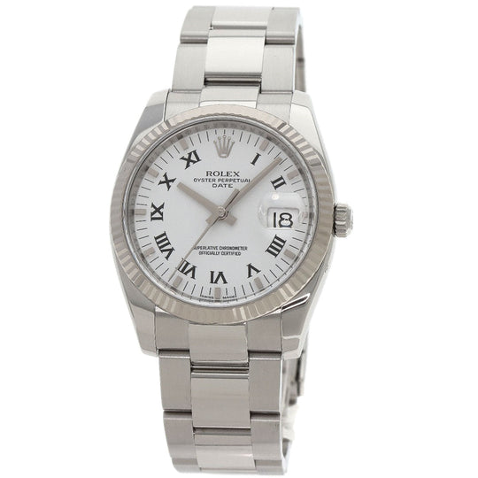 ROLEX Watches Mechanical Automatic 115234 Stainless Steel , Stainless Steel , K18WG Silver Oyster Perpetual Date white dial mens Used Authentic