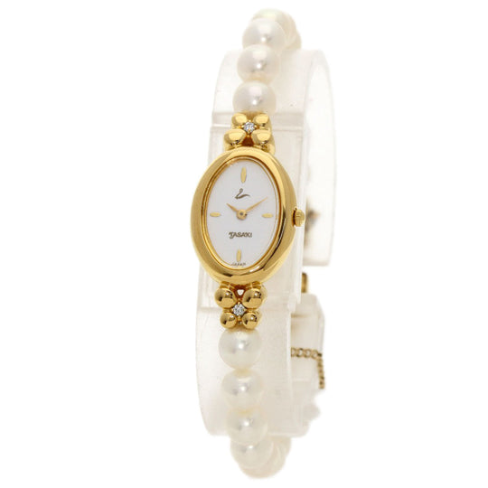 TASAKI Watches Quartz Gold Plated, Pearl gold Pearl watch white dial Women Used Authentic
