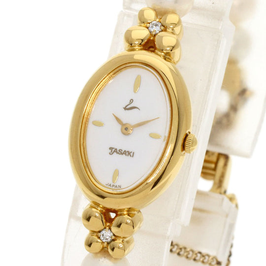 TASAKI Watches Quartz Gold Plated, Pearl gold Pearl watch white dial Women Used Authentic
