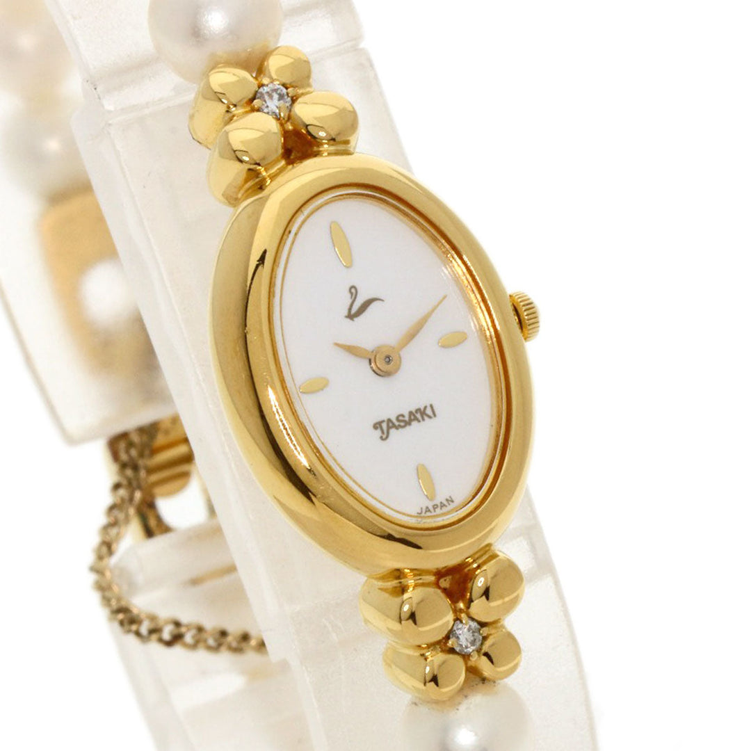 TASAKI Watches Quartz Gold Plated, Pearl gold Pearl watch white dial Women Used Authentic