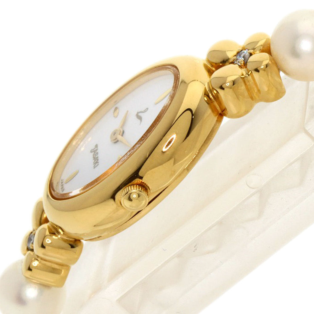 TASAKI Watches Quartz Gold Plated, Pearl gold Pearl watch white dial Women Used Authentic