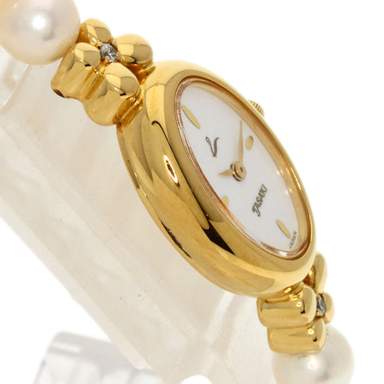 TASAKI Watches Quartz Gold Plated, Pearl gold Pearl watch white dial Women Used Authentic