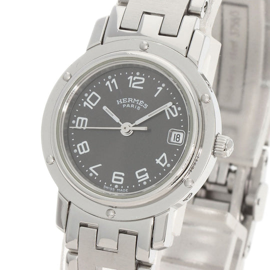 HERMES Watches Quartz CL4.210 Stainless Steel , Stainless Steel Silver Clipper gray dial Women Used Authentic