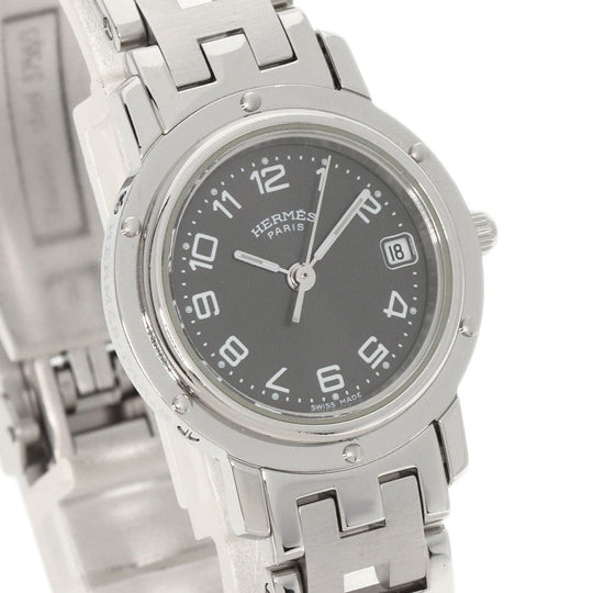 HERMES Watches Quartz CL4.210 Stainless Steel , Stainless Steel Silver Clipper gray dial Women Used Authentic