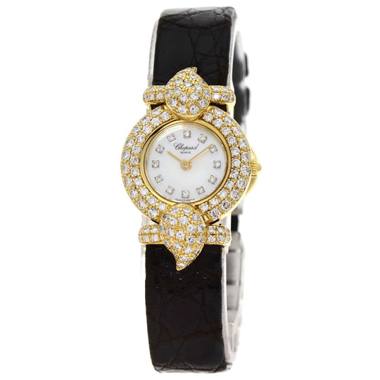 Chopard Watches Quartz 43/6031S K18YG, leather gold Kashmir Diamond Maker Complete White shell dial Women Used Authentic