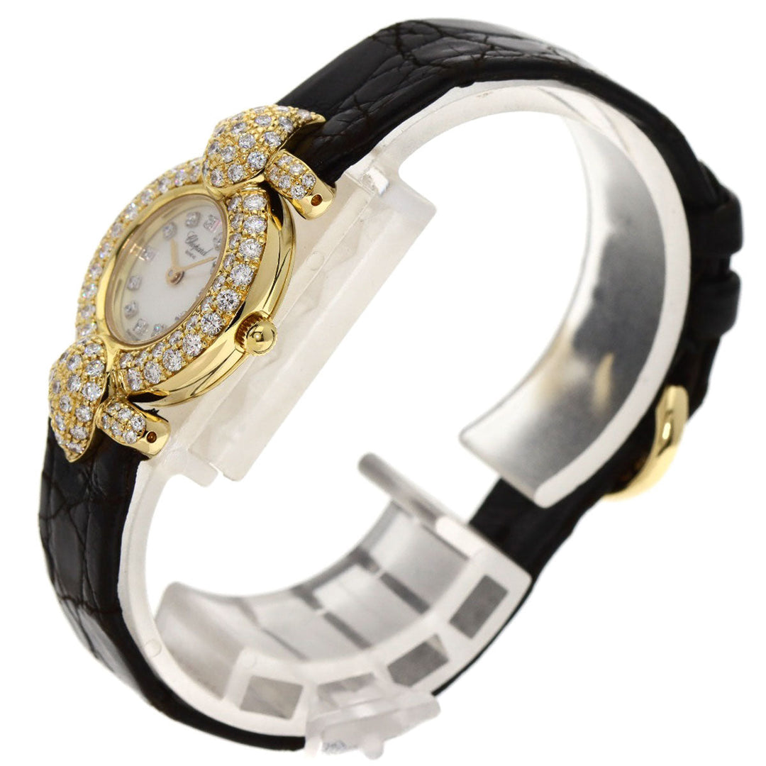 Chopard Watches Quartz 43/6031S K18YG, leather gold Kashmir Diamond Maker Complete White shell dial Women Used Authentic