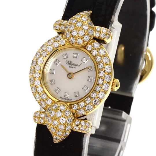 Chopard Watches Quartz 43/6031S K18YG, leather gold Kashmir Diamond Maker Complete White shell dial Women Used Authentic