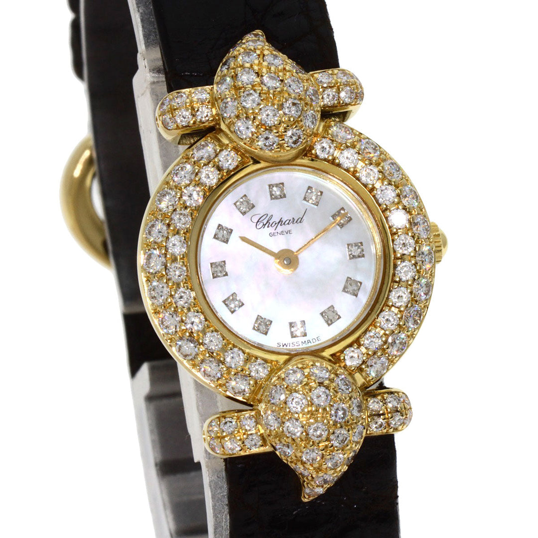 Chopard Watches Quartz 43/6031S K18YG, leather gold Kashmir Diamond Maker Complete White shell dial Women Used Authentic