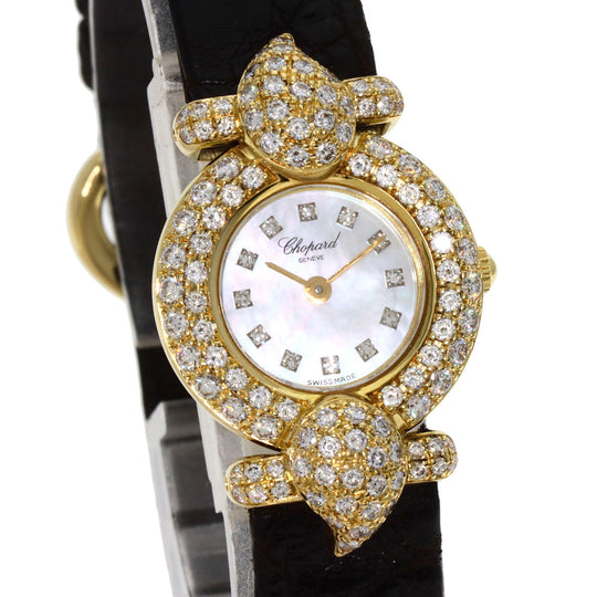 Chopard Watches Quartz 43/6031S K18YG, leather gold Kashmir Diamond Maker Complete White shell dial Women Used Authentic