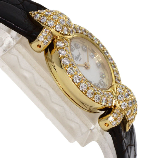 Chopard Watches Quartz 43/6031S K18YG, leather gold Kashmir Diamond Maker Complete White shell dial Women Used Authentic