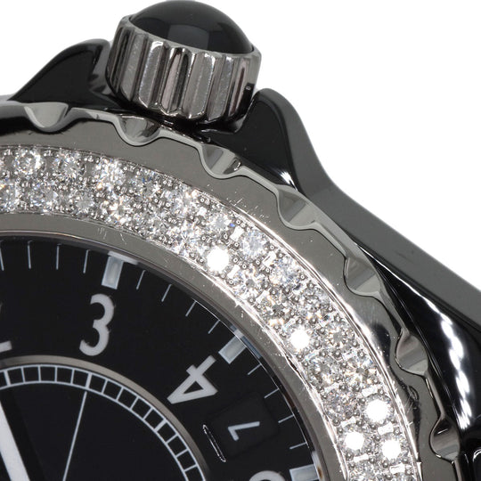 CHANEL Watches Mechanical Automatic H0950 ceramic Silver J12 1.5" Double Diamond Bezel black dial