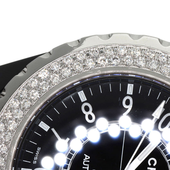 CHANEL Watches Mechanical Automatic H0950 ceramic Silver J12 1.5" Double Diamond Bezel black dial