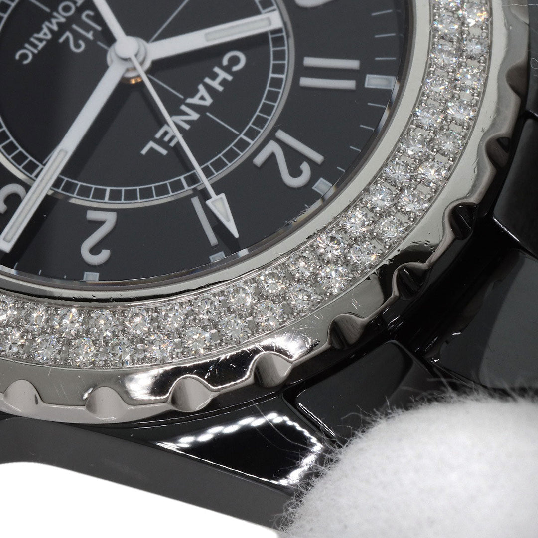 CHANEL Watches Mechanical Automatic H0950 ceramic Silver J12 1.5" Double Diamond Bezel black dial