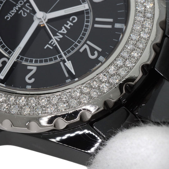 CHANEL Watches Mechanical Automatic H0950 ceramic Silver J12 1.5" Double Diamond Bezel black dial